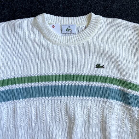 NEW Lacoste Kids White Sweater Blue Green Stripes Size 10 - Picture 2 of 15